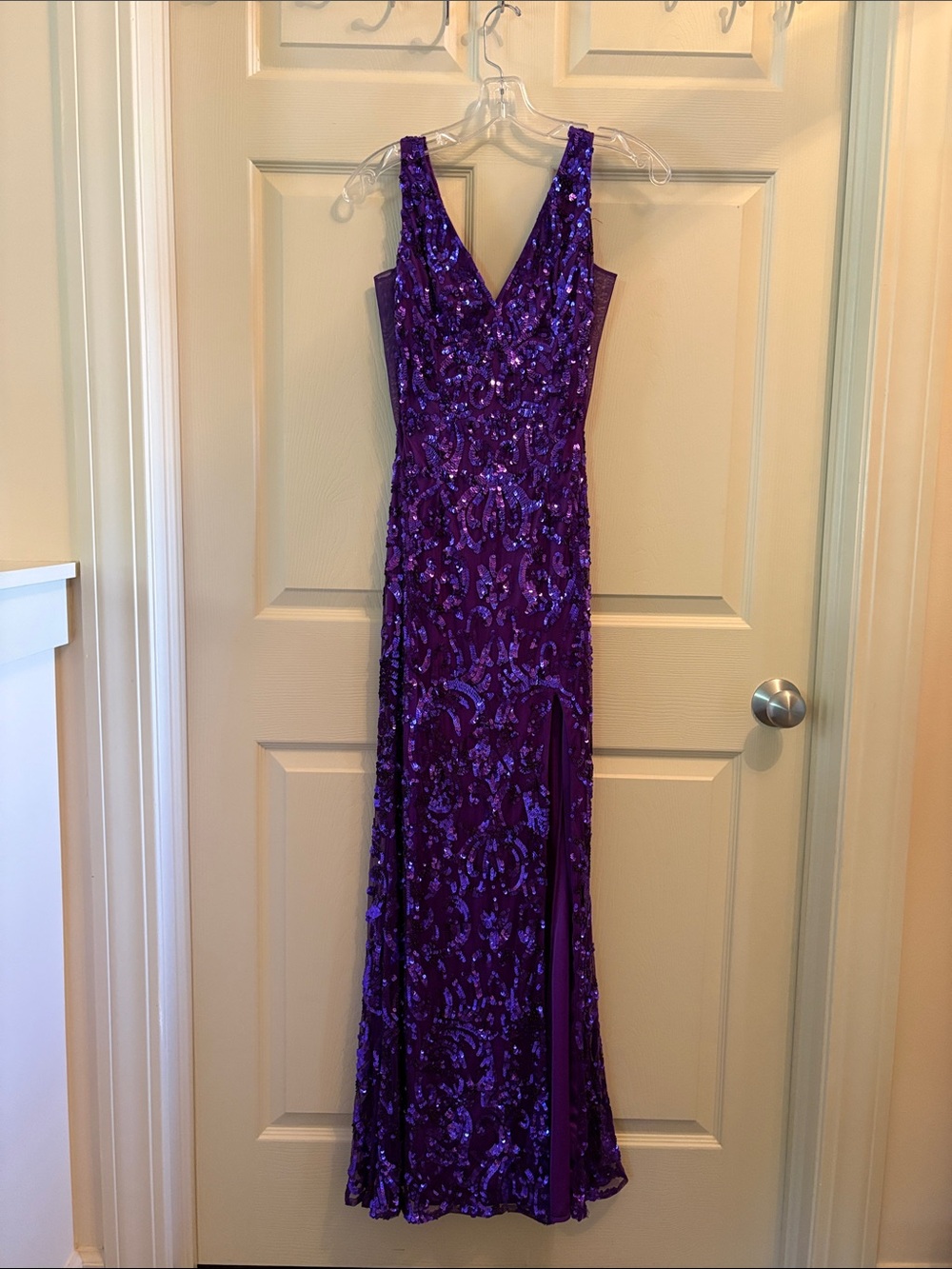 Primavera Couture Purple Sequin V-Neck Prom Gown